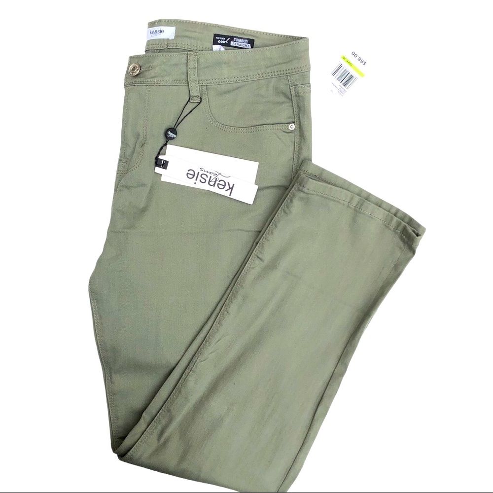 Kensie Tomboy Straight Army Green Jean